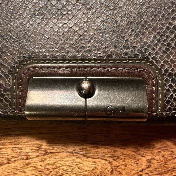 COACH KRISTINE EMBOSSED PYTHON LEATHER SLIM ENVELOPE WALLET Metallic BROWN - Picture 2 of 10